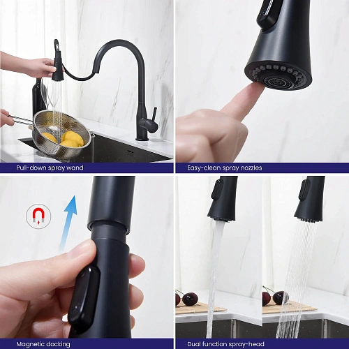 Смеситель для кухни Timo Saona 2336/03FL с выдвижной лейкой черный Смеситель для кухни Timo Saona 2336/03FL с выдвижной лейкой черный