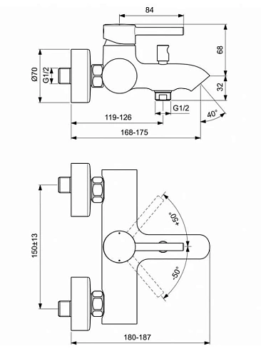 Смеситель для ванны Ideal Standard CERALINE BC199XG Смеситель для ванны Ideal Standard CERALINE BC199XG