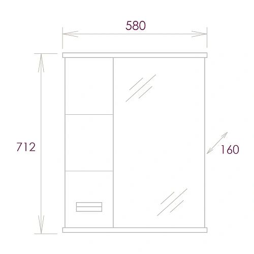 Зеркальный шкаф Onika БАЛТИКА Black 58.01 левый 205848 Зеркальный шкаф Onika БАЛТИКА Black 58.01 левый 205848