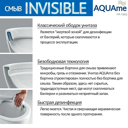 Унитаз подвесной AQUAme AQM2013PRO сиденье SoftClose, технология смыва Invisible, 490х360х380 Унитаз подвесной AQUAme AQM2013PRO сиденье SoftClose, технология смыва Invisible, 490х360х380
