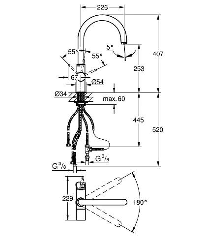 Смеситель для кухни GROHE Blue с высоким изливом для водопроводной и фильтрованной воды, хром (33251 33251000 Смеситель для кухни GROHE Blue с высоким изливом для водопроводной и фильтрованной воды, хром (33251 33251000