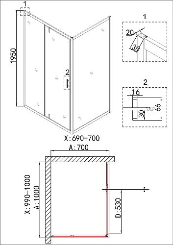 Душевой уголок Niagara Nova NG-43-10AG-A70G (100x70x195) прямоугольная, дверь распашная Душевой уголок Niagara Nova NG-43-10AG-A70G (100x70x195) прямоугольная, дверь распашная