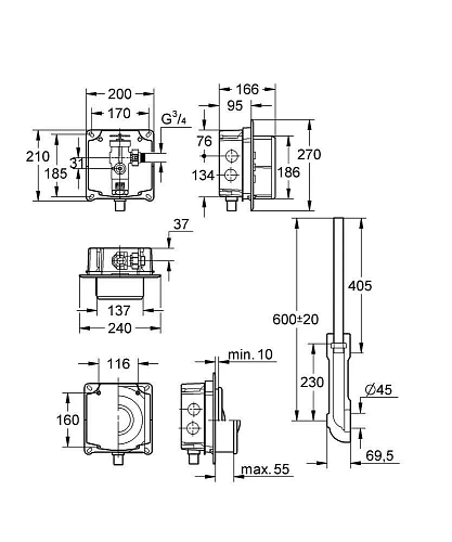 Смывное устройство под давлением для унитаза GROHE Rondo без ИК-панели смыва, для магнитного клапана 37048000 Смывное устройство под давлением для унитаза GROHE Rondo без ИК-панели смыва, для магнитного клапана 37048000