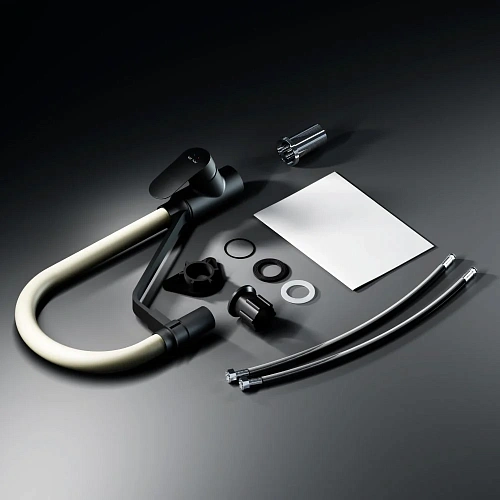 Смеситель для кухни AM.PM Like F8007826 с каналом для питьевой воды и гибким изливом, черный/бежевый Смеситель для кухни AM.PM Like F8007826 с каналом для питьевой воды и гибким изливом, черный/бежевый