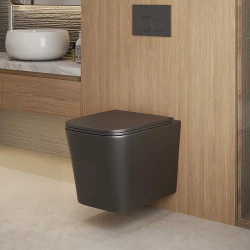 Унитаз подвесной GROSSMAN GR-4441BMSQ 53x36x36,5 черный матовый, безободковый, торнадо с тонкой крышкой Унитаз подвесной GROSSMAN GR-4441BMSQ 53x36x36,5 черный матовый, безободковый, торнадо с тонкой крышкой