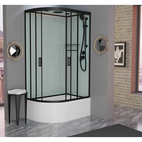 Душевая кабина Frank F412/2R М правосторонняя Black черный профиль матовое стекло 120x80 20076 Душевая кабина Frank F412/2R М правосторонняя Black черный профиль матовое стекло 120x80 20076