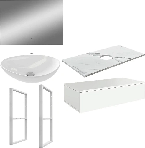 Комплект мебели DIWO Элиста 100 белая с раковиной Moduo 55 Leaf 567780 Комплект мебели DIWO Элиста 100 белая с раковиной Moduo 55 Leaf 567780