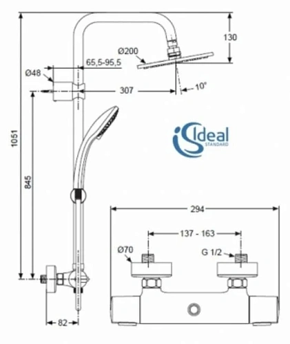 Душевая система Ideal Standard IDEALRAIN SOFT A5686AA термостат Душевая система Ideal Standard IDEALRAIN SOFT A5686AA термостат