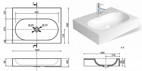 Раковина Эстет Ника 61 из литьевого мрамора ФР-00000795 Раковина Эстет Ника 61 из литьевого мрамора ФР-00000795