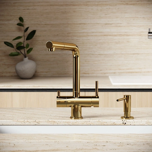 Смеситель для кухни SANCOS Spin SC4015ZG с вытяжным изливом, c краном для фильтрованной воды полированное золото Смеситель для кухни SANCOS Spin SC4015ZG с вытяжным изливом, c краном для фильтрованной воды полированное золото