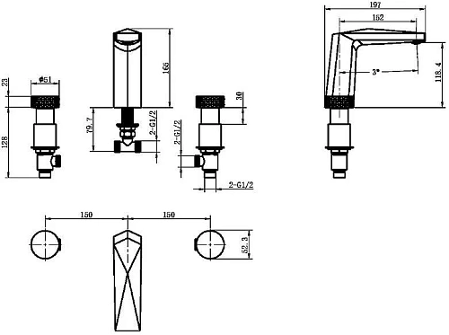 Смеситель на борт ванны Boheme Venturo 150-WCR-DIAMOND на 3 отверстия белый-хром, ручка DIAMOND Смеситель на борт ванны Boheme Venturo 150-WCR-DIAMOND на 3 отверстия белый-хром, ручка DIAMOND