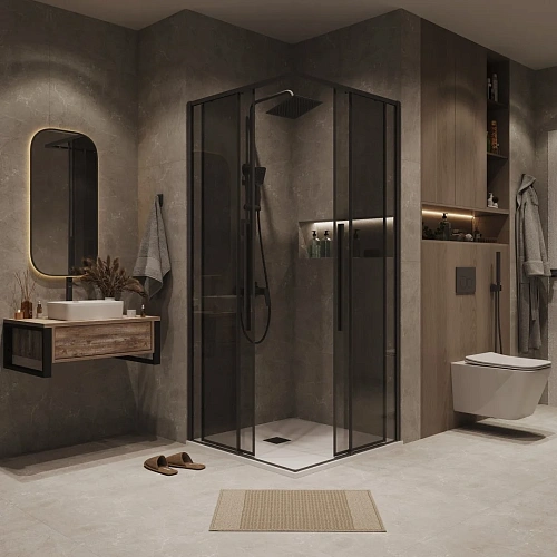 Душевая дверь GROSSMAN Galaxy 1/2.K33.01.12.21.10 (120x195) черный матовый, стекло тонированное Душевая дверь GROSSMAN Galaxy 1/2.K33.01.12.21.10 (120x195) черный матовый, стекло тонированное