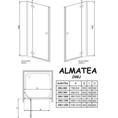 Душевая дверь Radaway Almatea DWJ 100/L 31202-01-12N Душевая дверь Radaway Almatea DWJ 100/L 31202-01-12N
