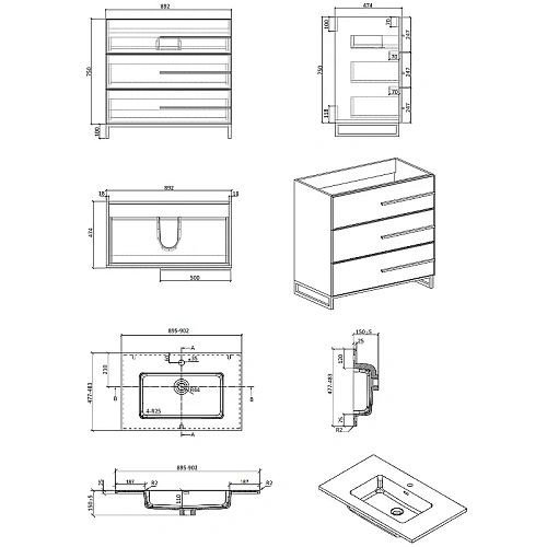 Тумба с раковиной Parly Spa Bella-T90 напольная 900x480x775 Тумба с раковиной Parly Spa Bella-T90 напольная 900x480x775