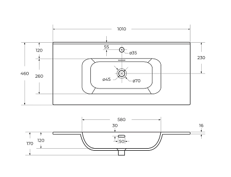 Раковина CEZARES CZR-8095-100 белый 1010x460 керамика Раковина CEZARES CZR-8095-100 белый 1010x460 керамика