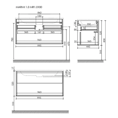 Тумба под раковину Sancos Marmi 1.0 MR1.0100ECH 995х445х520 дуб чарльстон, подвесная Тумба под раковину Sancos Marmi 1.0 MR1.0100ECH 995х445х520 дуб чарльстон, подвесная