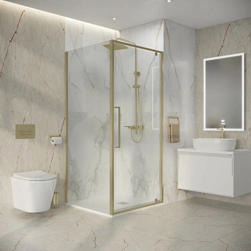 Душевой уголок Niagara Nova NG-45-9ASG-A90SG-34 (90х90х195) квадрат, распашная, золото сатин, стекло прозрачное Душевой уголок Niagara Nova NG-45-9ASG-A90SG-34 (90х90х195) квадрат, распашная, золото сатин, стекло прозрачное