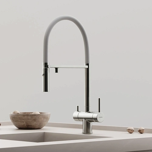 Смеситель для кухни SANCOS Imola SC4010BNwh с возможностью подключения фильтра для воды, брашированный никель с белым изливом Смеситель для кухни SANCOS Imola SC4010BNwh с возможностью подключения фильтра для воды, брашированный никель с белым изливом