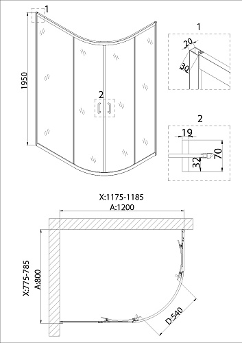 Душевой уголок Niagara Nova NG-6821-08 BLACK (120x80x195) полукруг, раздвиж, профиль черный, стекло прозрачное (6мм) 682108111BLACK Душевой уголок Niagara Nova NG-6821-08 BLACK (120x80x195) полукруг, раздвиж, профиль черный, стекло прозрачное (6мм) 682108111BLACK
