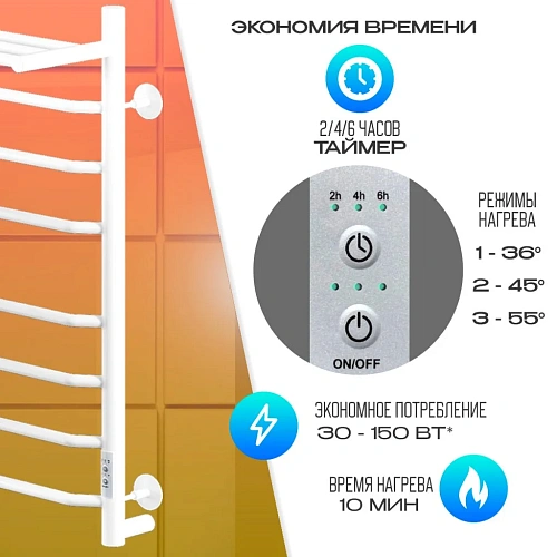 Полотенцесушитель электрическийкабельный Ника WAY-3 80/40 с полкой RAL9016 белый матовый U Полотенцесушитель электрическийкабельный Ника WAY-3 80/40 с полкой RAL9016 белый матовый U