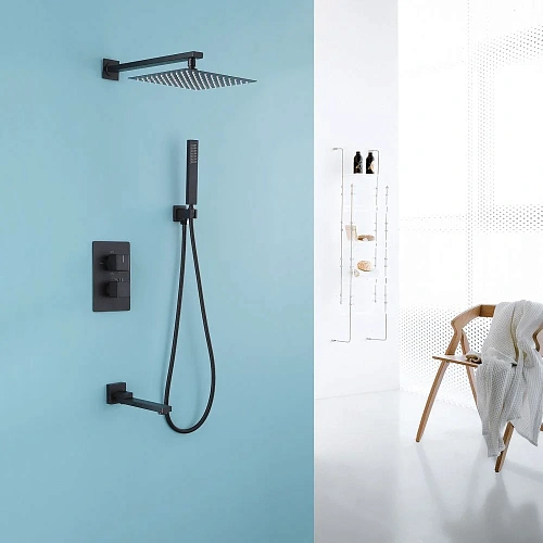 Душевая система ABBER Daheim AF8250B скрытого монтажа с изливом, термостат, черная матовая Душевая система ABBER Daheim AF8250B скрытого монтажа с изливом, термостат, черная матовая
