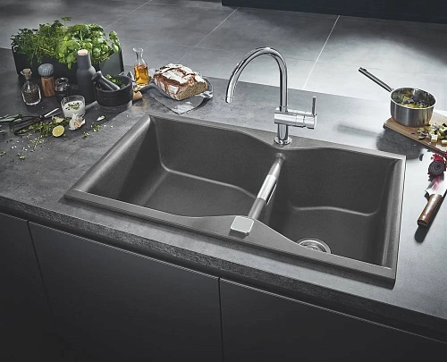 Кухонная мойка GROHE K700 с 2 чашами, 900 x 500 мм, серый гранит (31658AT0) Кухонная мойка GROHE K700 с 2 чашами, 900 x 500 мм, серый гранит (31658AT0)
