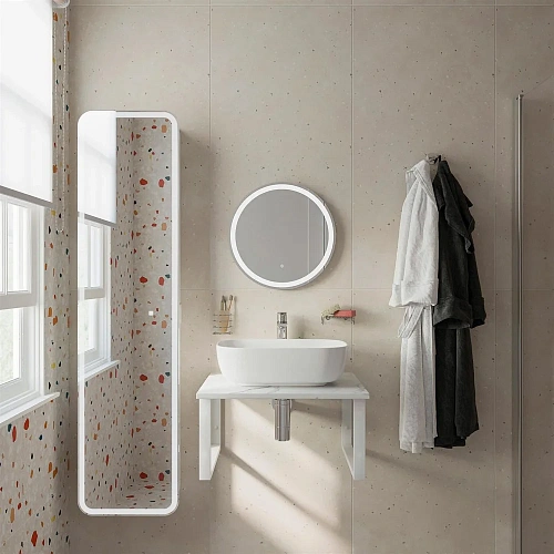 Комплект мебели DIWO Элиста 60 белый мрамор, с раковиной Moduo 50 Square 554720 Комплект мебели DIWO Элиста 60 белый мрамор, с раковиной Moduo 50 Square 554720