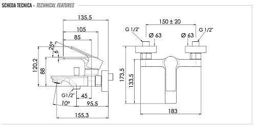 Смеситель для ванны Remer Energy EY05 Смеситель для ванны Remer Energy EY05