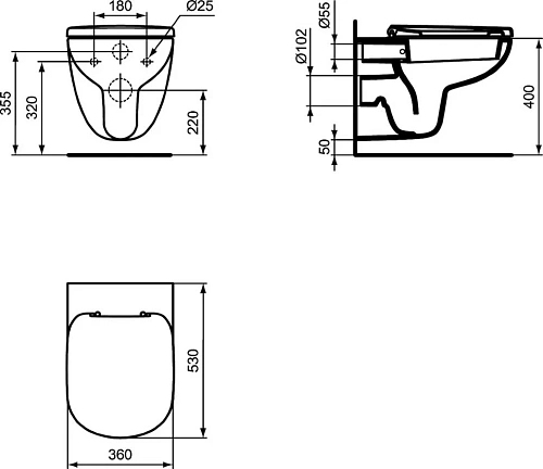 Комплект 3 в 1 Ideal Standard W440101 с подвесным унитазом TEMPO T331101, сиденьем T679401 и инсталл Комплект 3 в 1 Ideal Standard W440101 с подвесным унитазом TEMPO T331101, сиденьем T679401 и инсталл