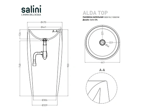 Раковина Salini ALDA 03 покраска по RAL полностью 130311GF 470x470 напольная S-Sense Раковина Salini ALDA 03 покраска по RAL полностью 130311GF 470x470 напольная S-Sense