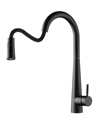 Смеситель для кухни Orange Steel M99-007b с вытяжным изивом, черный Смеситель для кухни Orange Steel M99-007b с вытяжным изивом, черный