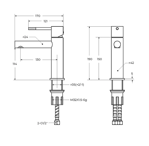Смеситель для раковины CEZARES RELAX-LS2-IN с донным клапаном, сатин Смеситель для раковины CEZARES RELAX-LS2-IN с донным клапаном, сатин