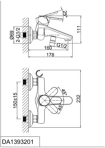 Смеситель для ванны D&K DA1393201 Смеситель для ванны D&K DA1393201
