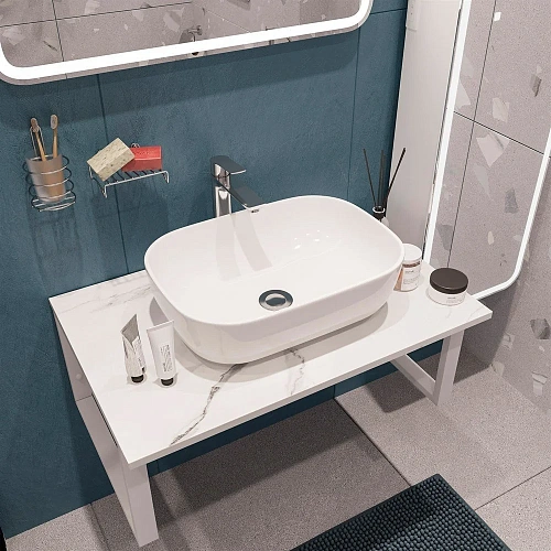 Комплект мебели DIWO Элиста 80 белый мрамор, с раковиной Moduo 50 Square 555084 Комплект мебели DIWO Элиста 80 белый мрамор, с раковиной Moduo 50 Square 555084