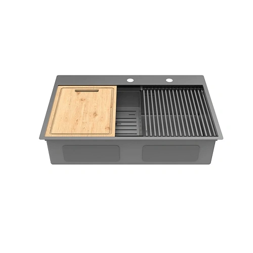 Кухонная мойка Lemark IORDANA 780 из нержавеющей стали с аксессуарами в комплекте: ролл-мат, коландер, разделочная доска, графит 9936119 Кухонная мойка Lemark IORDANA 780 из нержавеющей стали с аксессуарами в комплекте: ролл-мат, коландер, разделочная доска, графит 9936119