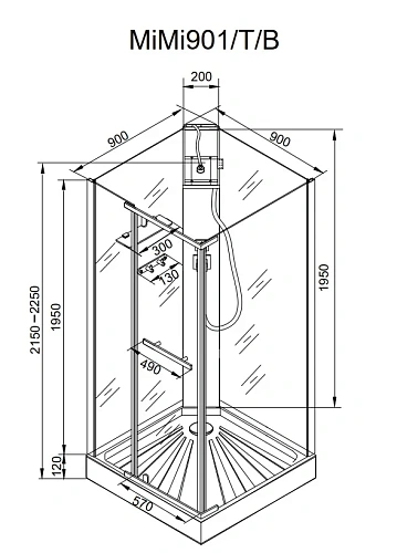 Душевая кабина Ceruttispa MiMi901T 90x90x215-225 профиль хром, стекло прозрачное Душевая кабина Ceruttispa MiMi901T 90x90x215-225 профиль хром, стекло прозрачное