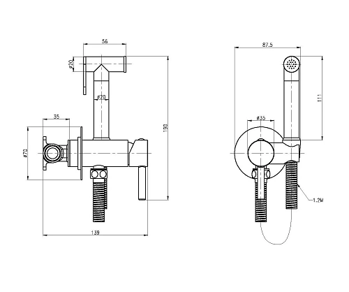Гигиенический душ CEZARES CZR-SET-DA1-ID2-FMM120-NOP черный со ом и держателелем, шланг металлизированный 120 см, Гигиенический душ CEZARES CZR-SET-DA1-ID2-FMM120-NOP черный со ом и держателелем, шланг металлизированный 120 см,