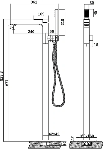 Смеситель для ванны STWORKI Карлстад KAS-05b 551390 напольный Смеситель для ванны STWORKI Карлстад KAS-05b 551390 напольный