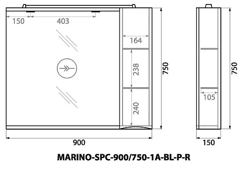 Шкаф-пенал BelBagno MARINO-SPC-900/750-1A-BL-P-R подвесной 900x150 Bianco Lucido Шкаф-пенал BelBagno MARINO-SPC-900/750-1A-BL-P-R подвесной 900x150 Bianco Lucido
