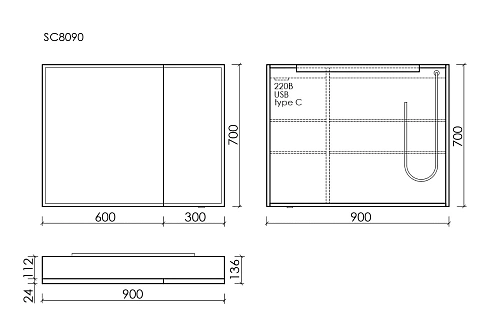 Зеркальный шкаф Sancos Evoke SC8090 900x700х136 мм из алюминия с LED подсветкой Зеркальный шкаф Sancos Evoke SC8090 900x700х136 мм из алюминия с LED подсветкой