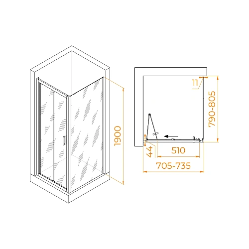 Душевой уголок RGW PA-142 (PA-21+Z-050-5) 700x800 мм 060814278-11 Душевой уголок RGW PA-142 (PA-21+Z-050-5) 700x800 мм 060814278-11