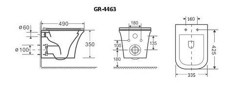 Унитаз подвесной GROSSMAN GR-4463S Classic 490x335x350 безободковый с тонкой крышкой Унитаз подвесной GROSSMAN GR-4463S Classic 490x335x350 безободковый с тонкой крышкой