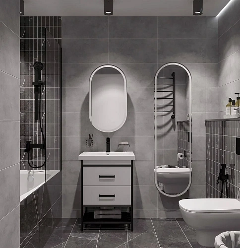 Зеркальный шкаф STWORKI Мальмё МВК074 45, с подсветкой, белый, прямоугольный, навесной, овальный, в 541469 Зеркальный шкаф STWORKI Мальмё МВК074 45, с подсветкой, белый, прямоугольный, навесной, овальный, в 541469