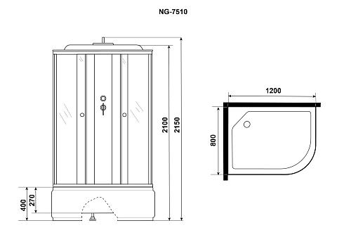 Душевая кабина Niagara NG-7510-14L BLACK (1200х800х2150) высокий поддон (40см) стекло мозаика 7510L Душевая кабина Niagara NG-7510-14L BLACK (1200х800х2150) высокий поддон (40см) стекло мозаика 7510L