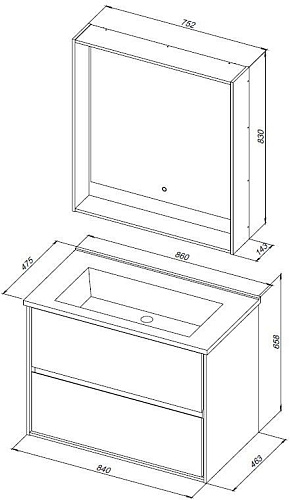 Тумба под раковину Aquanet Милан 85 черный глянец 00316703 Тумба под раковину Aquanet Милан 85 черный глянец 00316703