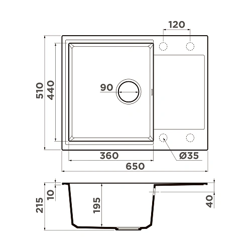 Кухонная мойка Omoikiri Daisen 65-PA Artgranit/пастила 4993680 Кухонная мойка Omoikiri Daisen 65-PA Artgranit/пастила 4993680