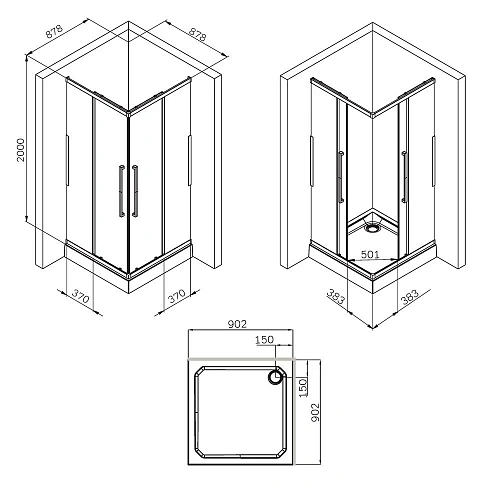 Душевой уголок AM.PM Func W84G-403-9090-MT Slide 90х90, хром матовый, стекло прозрачное Душевой уголок AM.PM Func W84G-403-9090-MT Slide 90х90, хром матовый, стекло прозрачное