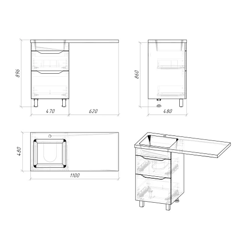 Тумба под раковину GROSSMAN ВИЛАР-50 под стиральную машину белая (ум. Камилла-110) напольная 125011 Тумба под раковину GROSSMAN ВИЛАР-50 под стиральную машину белая (ум. Камилла-110) напольная 125011