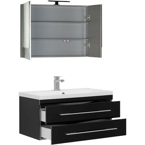 Комплект мебели Aquanet Верона NEW 90 черный (подвесной 2 ящика) 00230313 Комплект мебели Aquanet Верона NEW 90 черный (подвесной 2 ящика) 00230313