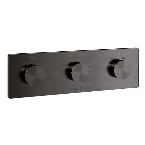 Смеситель для душа Kludi PUSHTRONIC 38300N2-00 электронный встраиваемый термостат оружейная сталь Смеситель для душа Kludi PUSHTRONIC 38300N2-00 электронный встраиваемый термостат оружейная сталь
